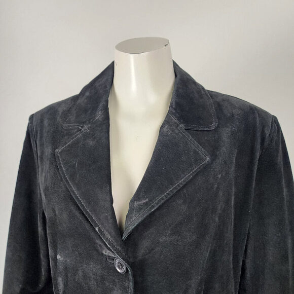 Lady Hathaway Black Suede Button Up Jacket Size L/XL - Picture 2 of 10